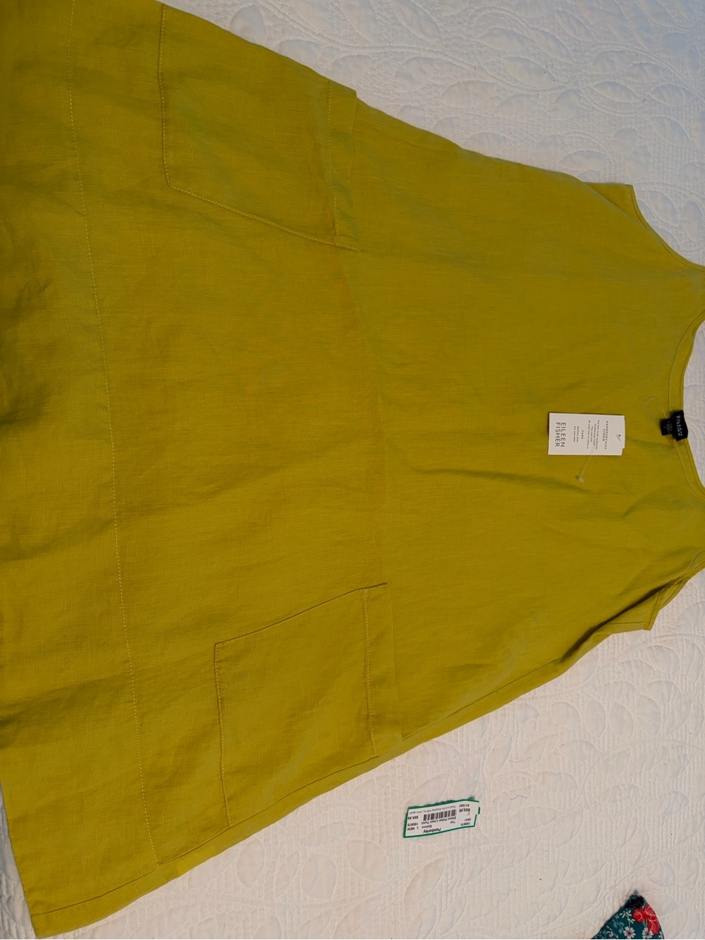Eileen Fisher Lime Green Sleeveless Linen Shift Dress - Picture 3 of 3